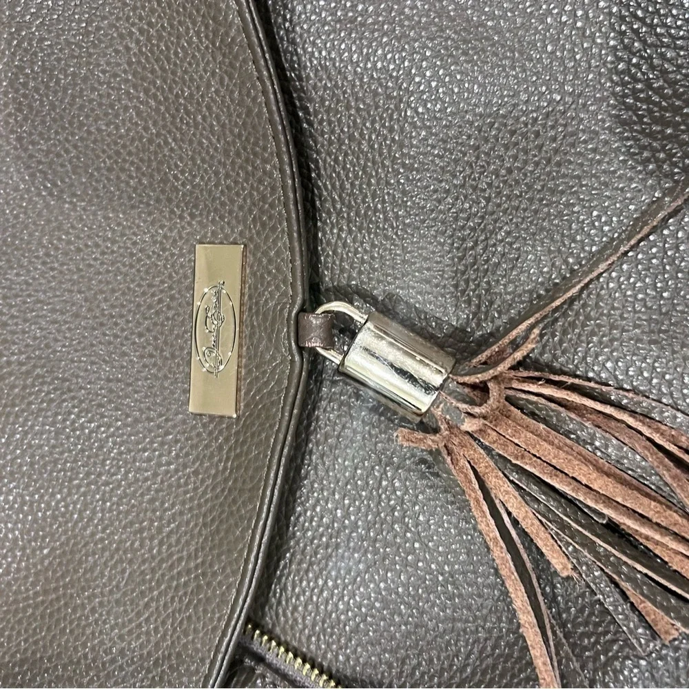 Onna Ehrlich Brown Green Genuine Leather Hobo Shoulder Bag Flap Close